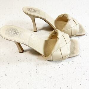 Vince Camuto Brelanie Woven Leather Mule Heeled Sandals Beige 8.5